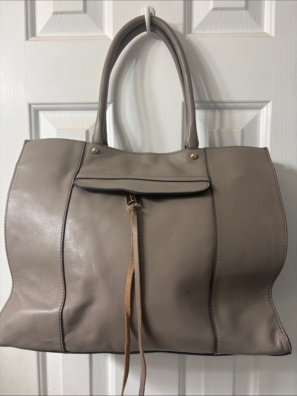 Rebecca Minkoff Taupe Leather Tote with Tassel Accent